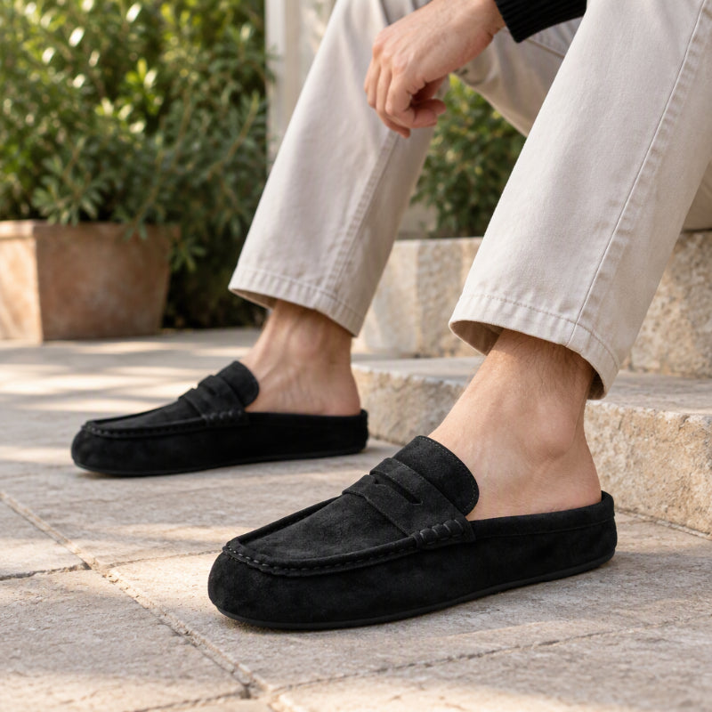 Men's Faux Suede Platform Slip-On Half Slippers
