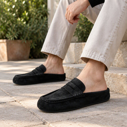Men's Faux Suede Platform Slip-On Half Slippers