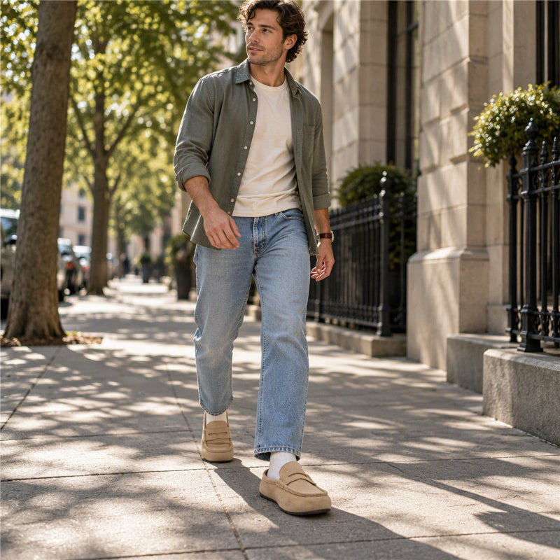 Men's Faux Suede Platform Slip-On Half Slippers