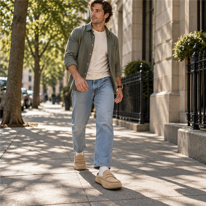 Men's Faux Suede Platform Slip-On Half Slippers
