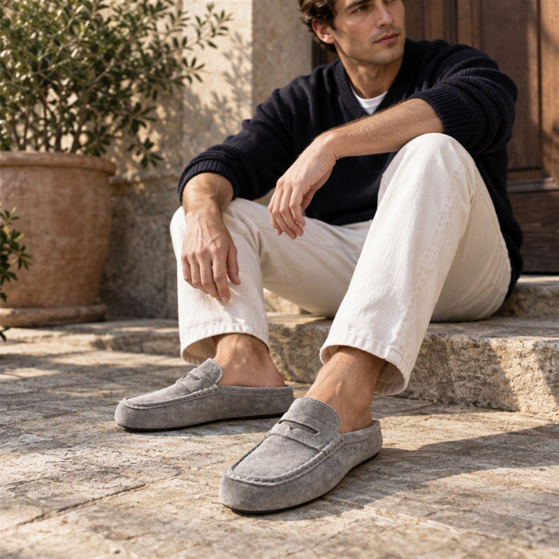 Men's Faux Suede Platform Slip-On Half Slippers