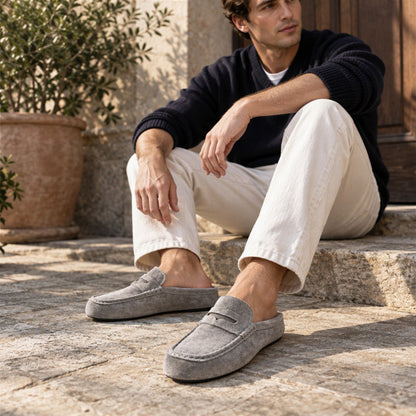 Men's Faux Suede Platform Slip-On Half Slippers