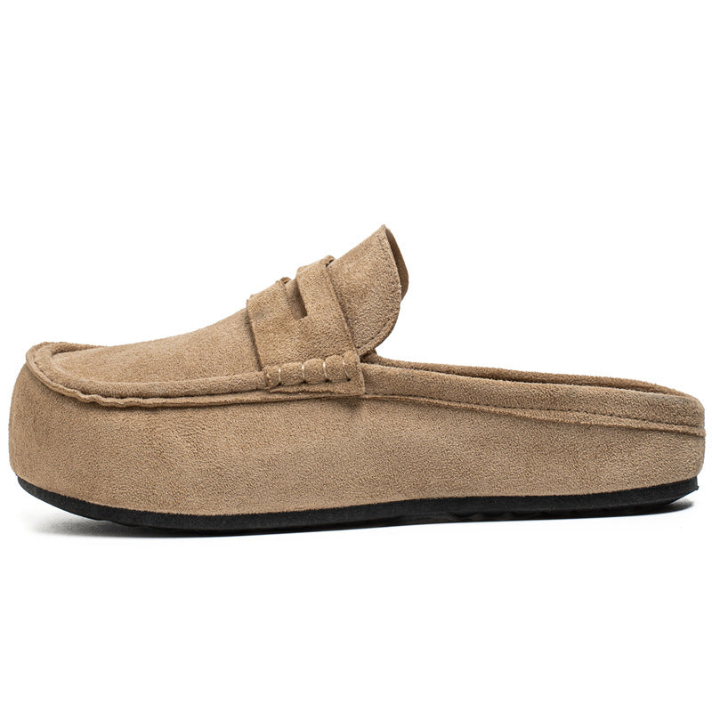 Men's Faux Suede Platform Slip-On Half Slippers