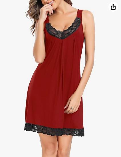 👗🌸 Elegant Lace Nightgown – V-neck, hollow lace trim, breathable cotton.